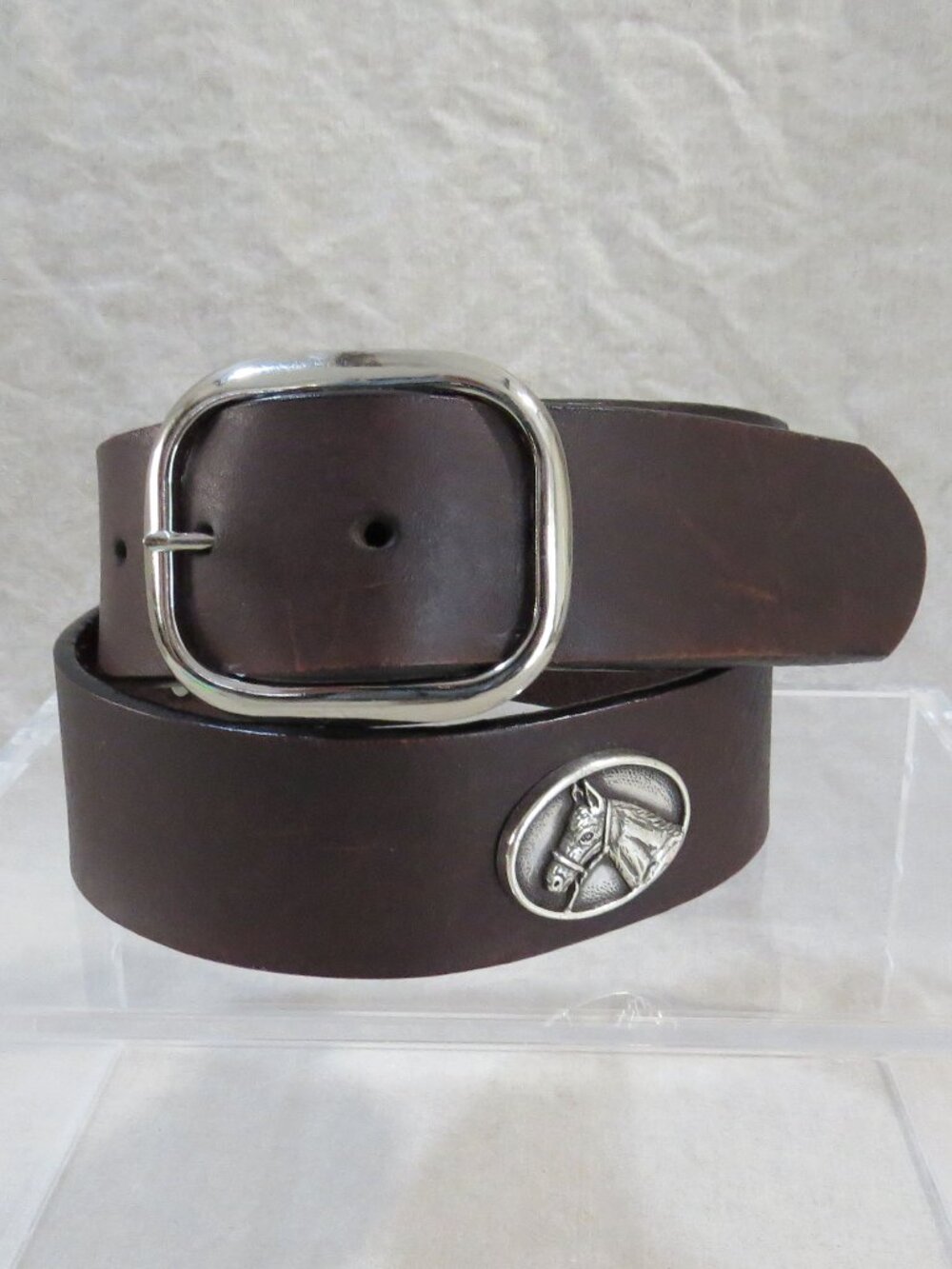 Enmon Leather Belt Horse Concho Equestrian Unisex SIZE 30 Small Brown